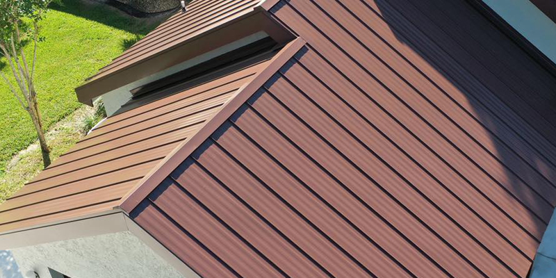 Upclose View of Residential Metal Roofing Tile Pattern.